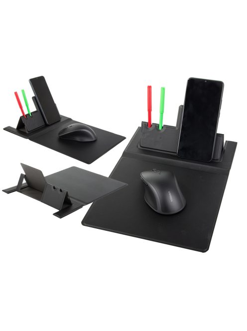 Vezeték nélküli töltős egérpad, Qi indukciós telefon töltő, asztali rendező, tolltartó, minimalista design, irodai kiegészítő, home office