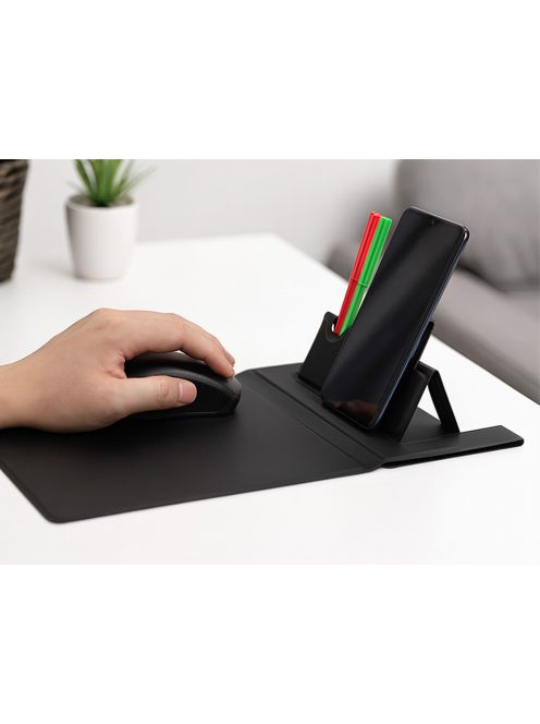 Vezeték nélküli töltős egérpad, Qi indukciós telefon töltő, asztali rendező, tolltartó, minimalista design, irodai kiegészítő, home office