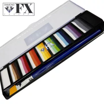 Diamond FX Flóra és Fauna csíkos arcfesték paletta 10x10g, professzionális "one stroke" festék természetes, virágos és állati árnyalatokkal, bőrbarát