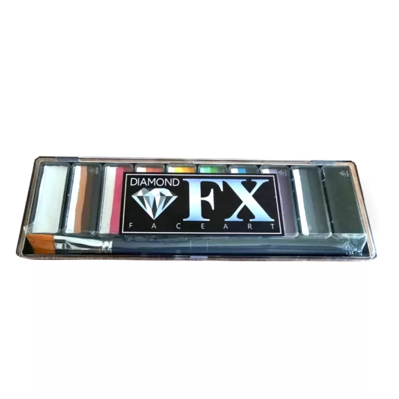 Diamond FX Flóra és Fauna csíkos arcfesték paletta 10x10g, professzionális "one stroke" festék természetes, virágos és állati árnyalatokkal, bőrbarát