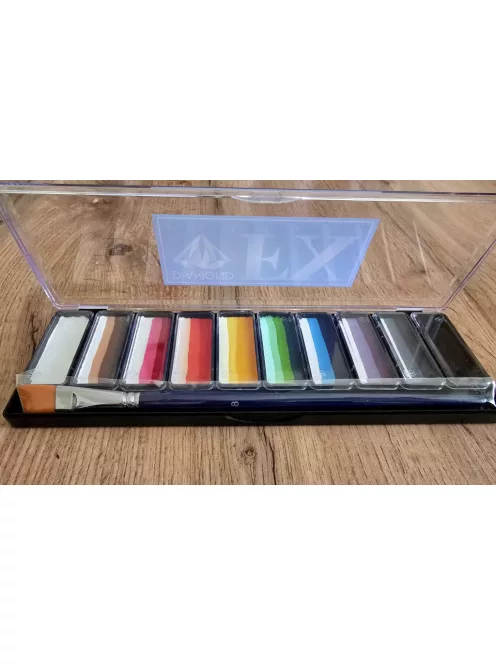 Diamond FX Flóra és Fauna csíkos arcfesték paletta 10x10g, professzionális "one stroke" festék természetes, virágos és állati árnyalatokkal, bőrbarát