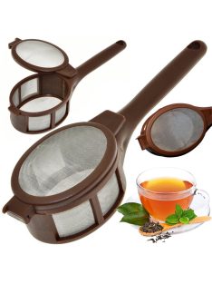 Alumínium teaszűrő kosár, hőálló műanyag fogantyúval, szálas tea és kávé főzéséhez.