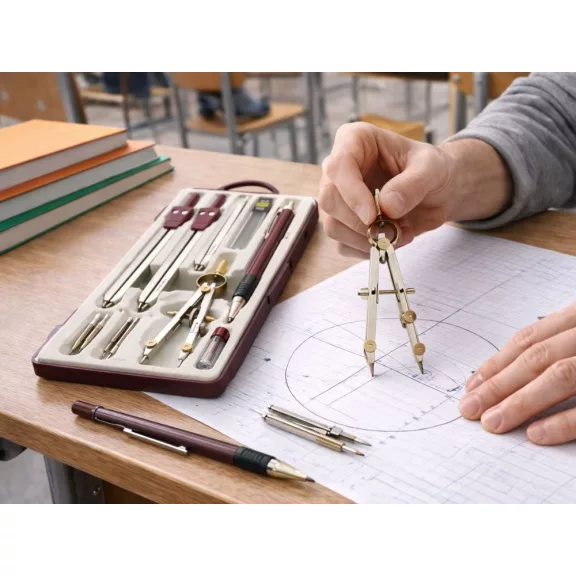 9 részes geometriai készlet körzővel, precíziós körzővel és ceruzával praktikus tárolótokban