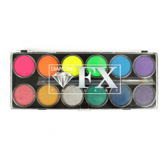 Diamond FX UV neon és metál arcfesték paletta 12 színnel