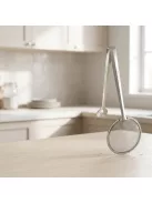 Rozsdamentes csipeszes konyhai szűrő 28,7 cm hosszú, 10 cm-es szűrőfejjel