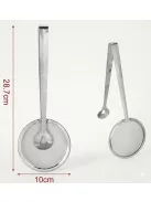 Rozsdamentes csipeszes konyhai szűrő 28,7 cm hosszú, 10 cm-es szűrőfejjel