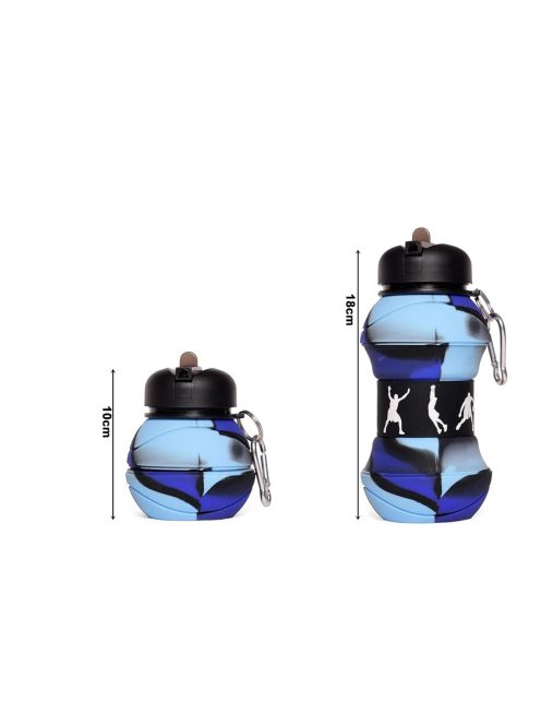 Összecsukott és kinyitott állapotban is látható, színes, szilikon sportkulacs fém karabinerrel 500ml.