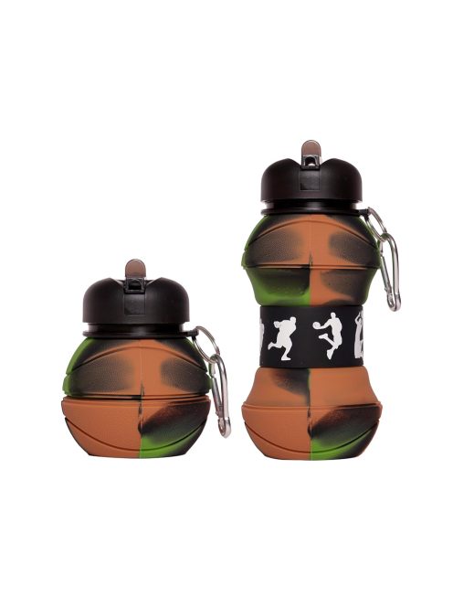 Összecsukott és kinyitott állapotban is látható, színes, szilikon sportkulacs fém karabinerrel 500ml.