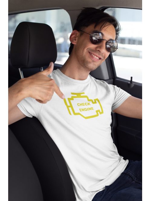 Check Engine póló, motorhiba jelző, vicces autós póló, autós ajándék