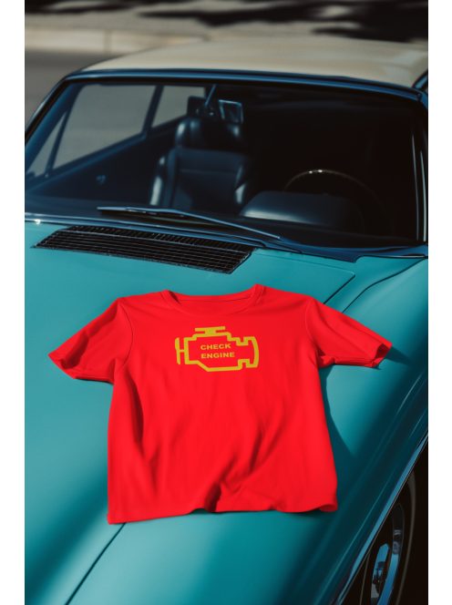 Check Engine póló, motorhiba jelző, vicces autós póló, autós ajándék
