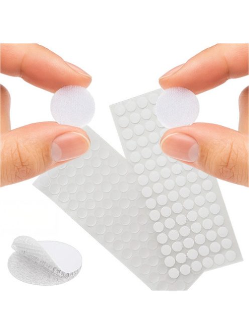Öntapadós fehér tépőzár pöttyök 18mm, 500 darabos szett kreatív rögzítéshez.