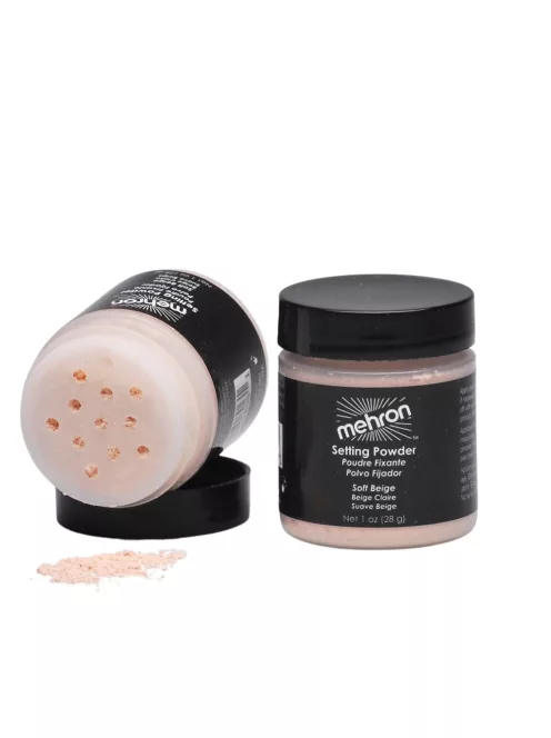 Mehron ColorSet Setting Powder Soft Beige árnyalatú fixáló púder tégelyben, professzionális sminkfixáláshoz