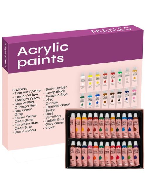 Maaleo 24 darabos, 12 ml-es akrilfesték szett élénk színekkel, tubusokban, művészeknek és hobbistáknak