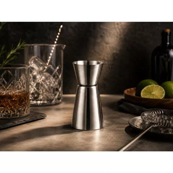 Ezüst rozsdamentes acél bár jigger mérőpohár 25/50 ml-es kétoldalas kialakítással