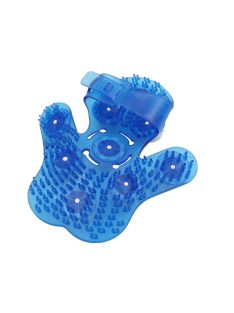 Kék színű kézi testmasszírozó kesztyű 9 forgó fémgolyóval, cellulit és izomfájdalom elleni masszázshoz