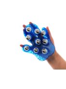 Kék színű kézi testmasszírozó kesztyű 9 forgó fémgolyóval, cellulit és izomfájdalom elleni masszázshoz