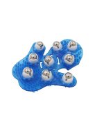 Kék színű kézi testmasszírozó kesztyű 9 forgó fémgolyóval, cellulit és izomfájdalom elleni masszázshoz