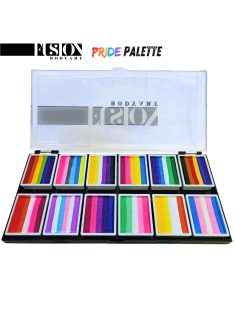 Fusion Body Art Pride Paletta 12 mini split cake-kel, különböző pride zászlók színeivel