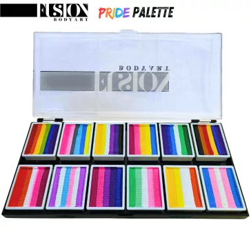 Fusion Body Art Pride Paletta 12 mini split cake-kel, különböző pride zászlók színeivel