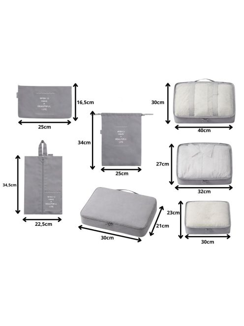 7 darabos bőröndszervező készlet ruhák és poggyász rendszerezéséhez utazáshoz