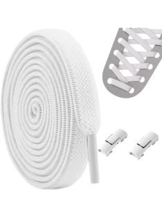 Kötés nélküli, rugalmas, gumis cipőfűző egy pár fém rögzítő kapoccsal fehér színben.