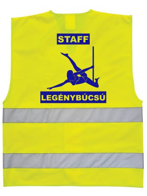 Láthatósági biztonsági mellény STAFF felirattal vagány mintával legénybúcsúhoz.