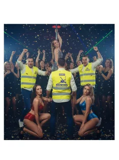 Láthatósági biztonsági mellény STAFF felirattal vagány mintával legénybúcsúhoz.
