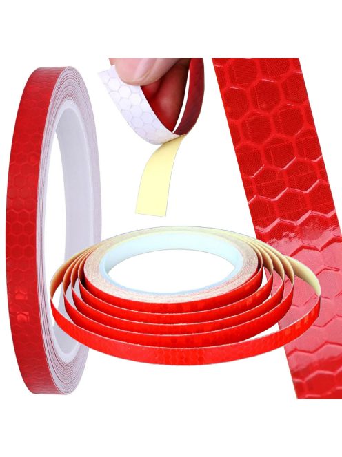 Fényvisszaverő szalag, öntapadós, 8 méter, kerékpárra, motorra, autóra, babakocsira, biztonsági matrica, láthatóság növelése, éjszakai közlekedés