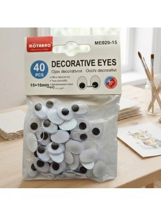 Ovális alakú öntapadós mozgó szemek fekete-fehér színben, 15x10 mm méretben