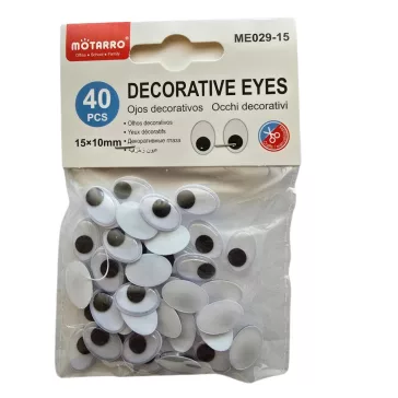 Ovális alakú öntapadós mozgó szemek fekete-fehér színben, 15x10 mm méretben