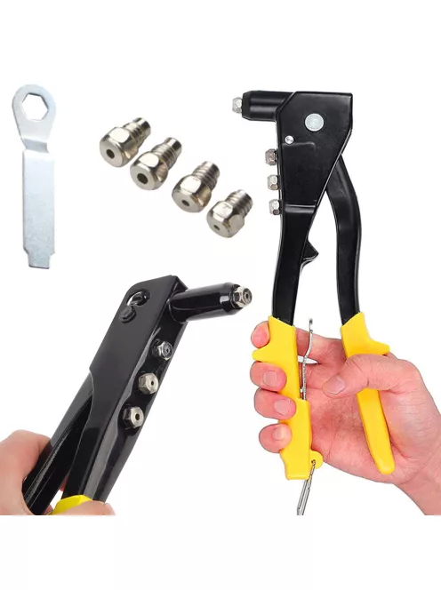 Kézi szegecshúzó 4 cserélhető fejjel alumínium és acél szegecsekhez