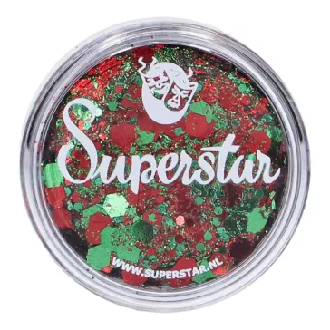 Piros-zöld Superstar chunky glitter krém átlátszó tégelyben