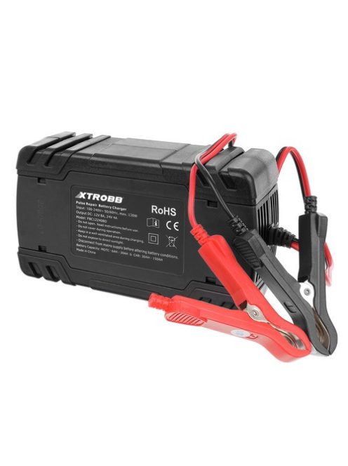 trobb 22463 automata akkumulátortöltő, 12V és 24V-os ólomakkumulátorokhoz, LCD kijelzővel, javítási funkcióval, fekete színben