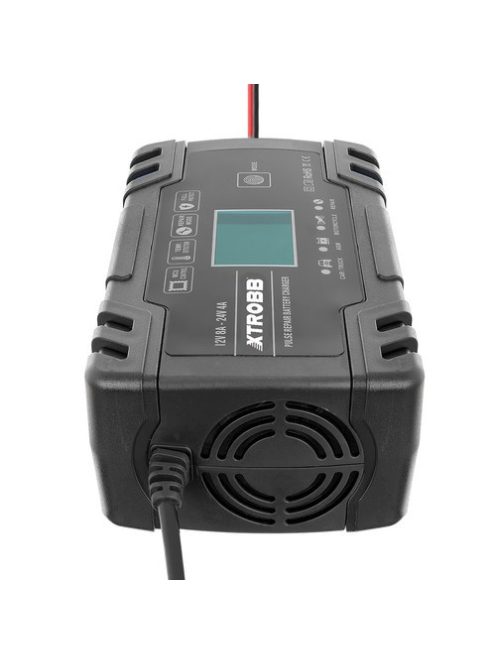 trobb 22463 automata akkumulátortöltő, 12V és 24V-os ólomakkumulátorokhoz, LCD kijelzővel, javítási funkcióval, fekete színben