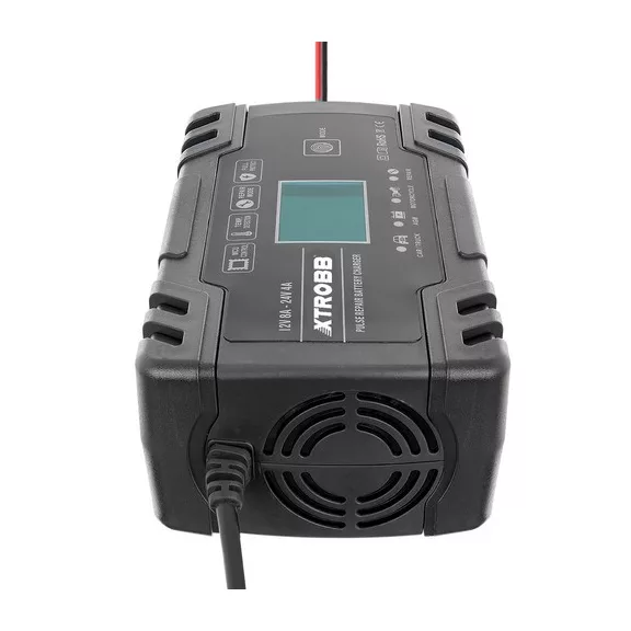trobb 22463 automata akkumulátortöltő, 12V és 24V-os ólomakkumulátorokhoz, LCD kijelzővel, javítási funkcióval, fekete színben