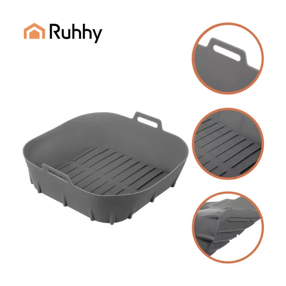 RUHHY szürke szilikon Air Fryer betét 20x20 cm méretben, bordázott felülettel