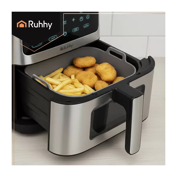 RUHHY szürke szilikon Air Fryer betét 20x20 cm méretben, bordázott felülettel