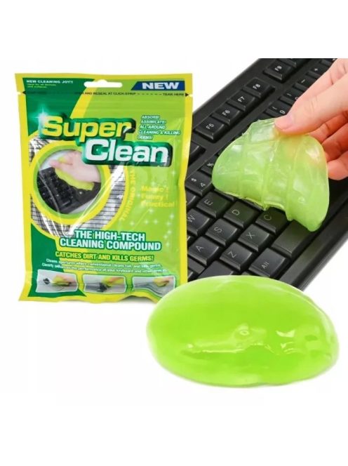 Elasztin gél billentyűzet tisztításához, ahogy épp port és morzsákat szed össze a billentyűk közül