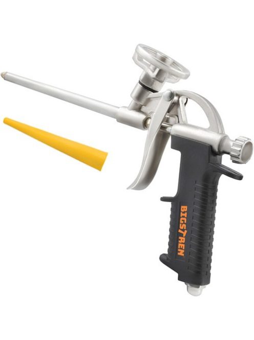 Professzionális fém purhab pisztoly montázshab felviteléhez, ergonomikus kialakítással és adagolás szabályzóval