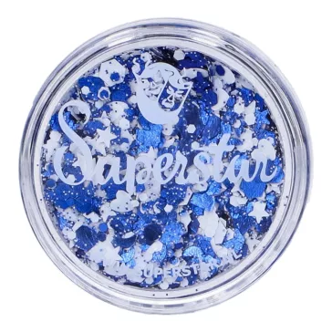 Kék-fehér Superstar chunky glitter krém átlátszó tégelyben