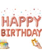 Happy Birthday rózsaszín fólia lufi girland születésnapi dekoráció