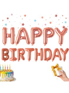 Happy Birthday rózsaszín fólia lufi girland születésnapi dekoráció
