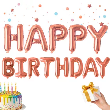 Happy Birthday rózsaszín fólia lufi girland születésnapi dekoráció