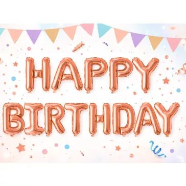 Happy Birthday rózsaszín fólia lufi girland születésnapi dekoráció