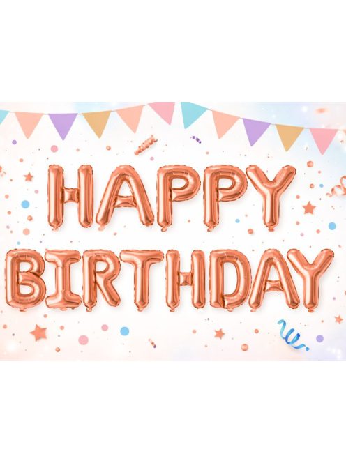 Happy Birthday rózsaszín fólia lufi girland születésnapi dekoráció