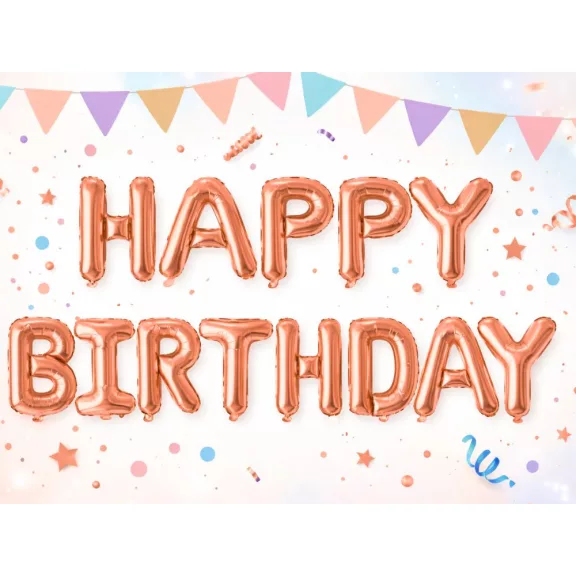 Happy Birthday rózsaszín fólia lufi girland születésnapi dekoráció