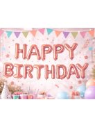 Happy Birthday rózsaszín fólia lufi girland születésnapi dekoráció