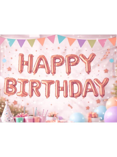 Happy Birthday rózsaszín fólia lufi girland születésnapi dekoráció