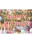 Happy Birthday rózsaszín fólia lufi girland születésnapi dekoráció