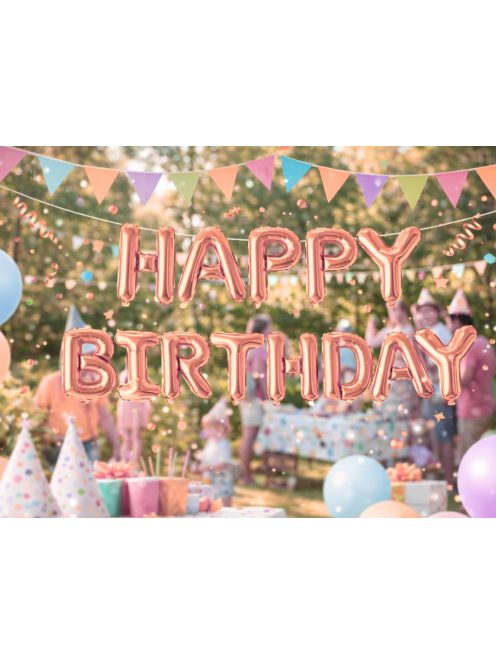 Happy Birthday rózsaszín fólia lufi girland születésnapi dekoráció